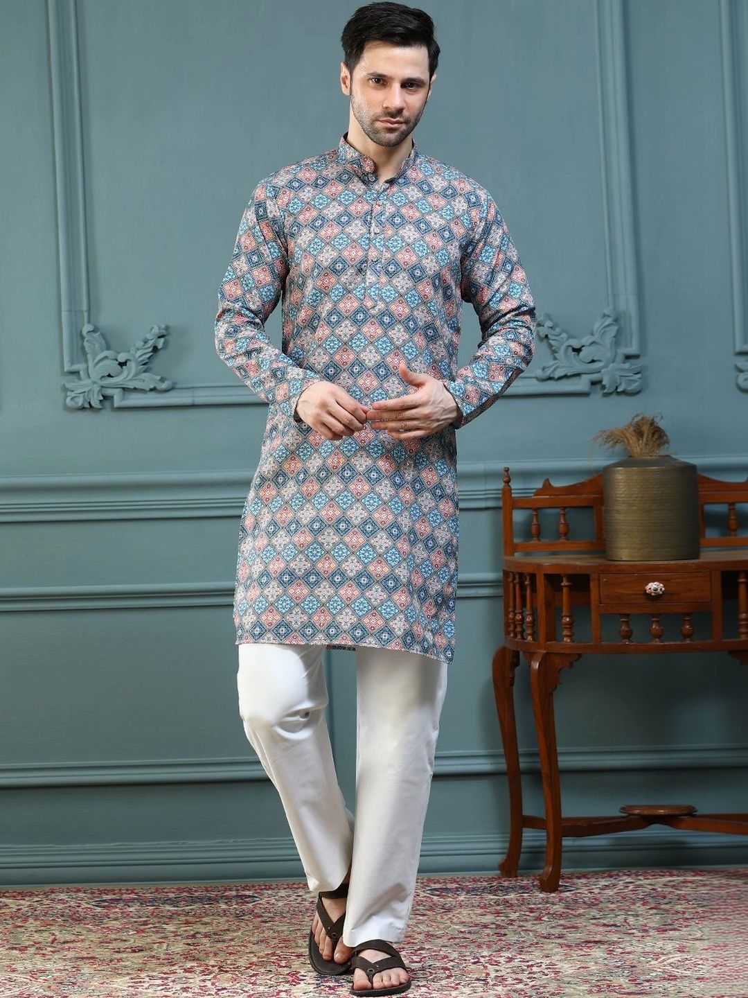 ALMORA Men Geometric Printed Handloom Kurta-picture-23