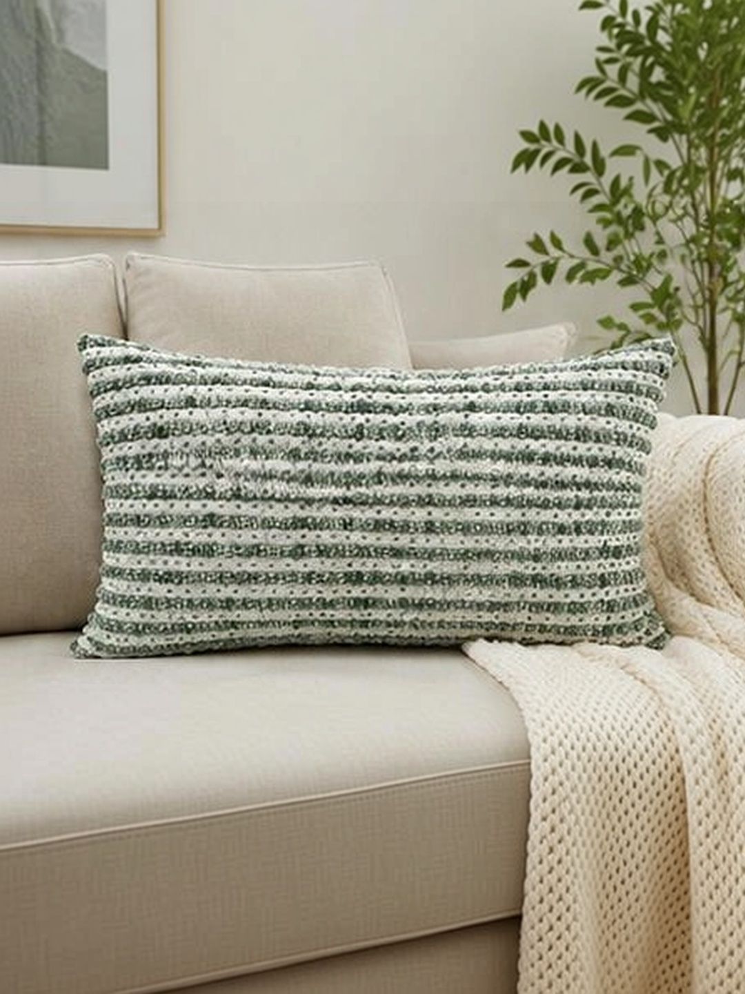 GURMISHEE Green Striped Rectangle Cotton Cushion Covers-picture-24