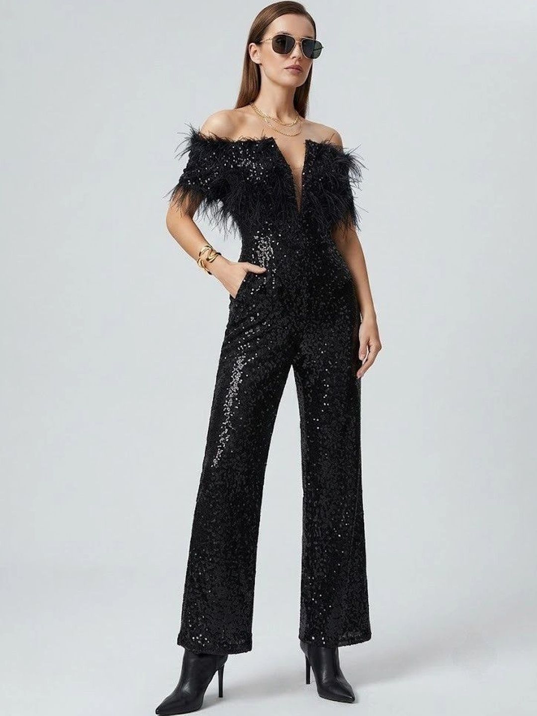 Suo Women Embellished Off-Shoulder Basic Jumpsuit-picture-40