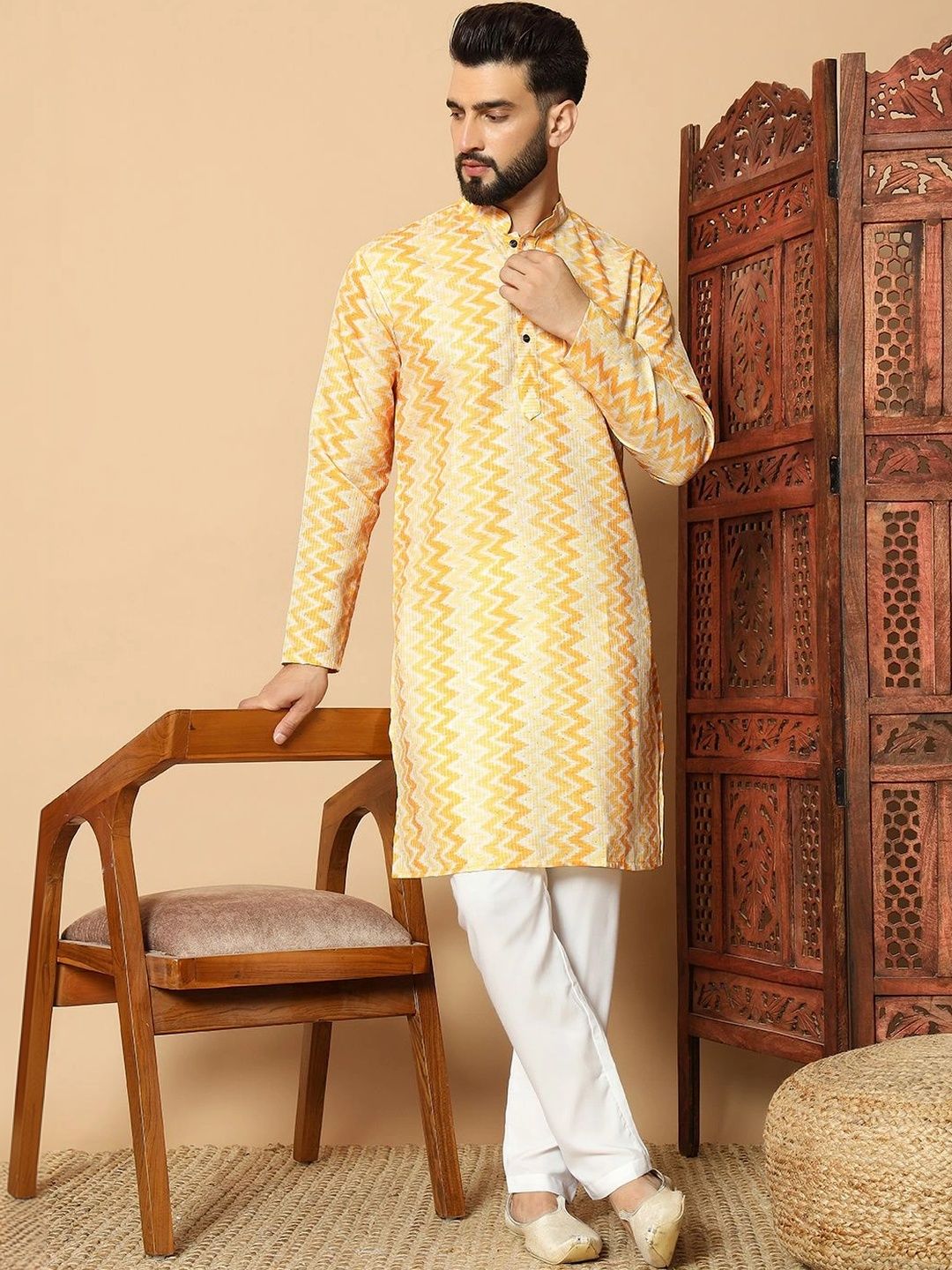 Sangria Men Chevron Printed Kurta-picture-24