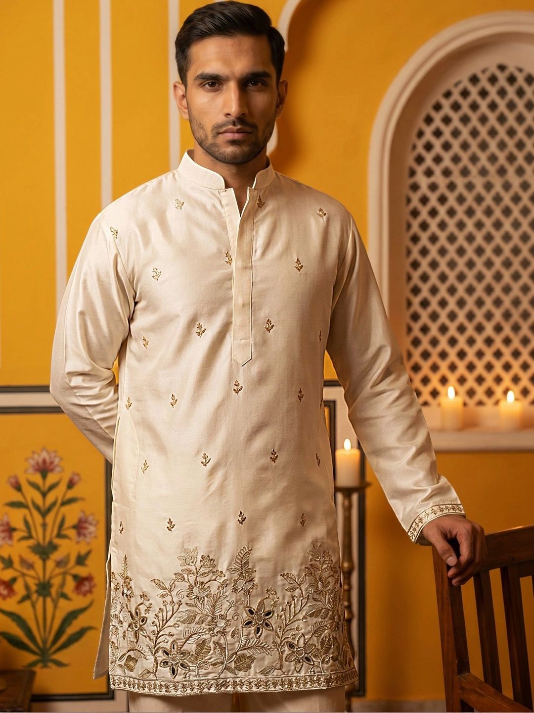 Jompers Men Embroidered Thread Work Grandeur & Majestic Artwork Kurta-picture-12
