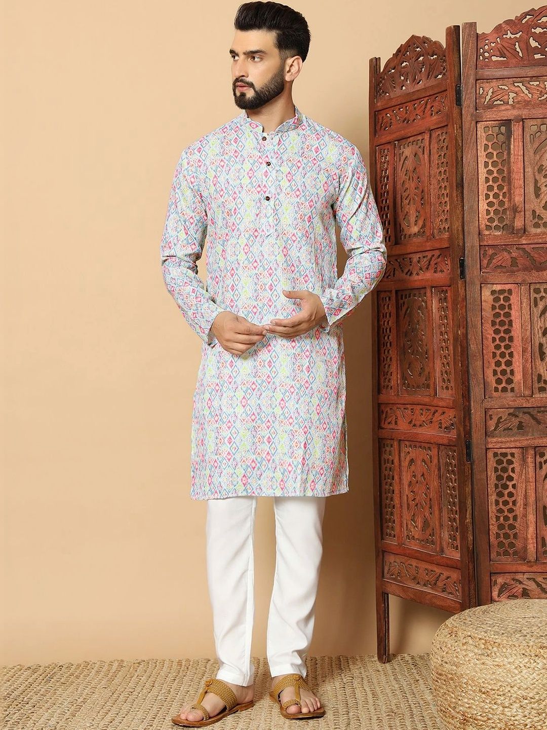 Dincharya Men Geometric Printed Kurta-picture-30