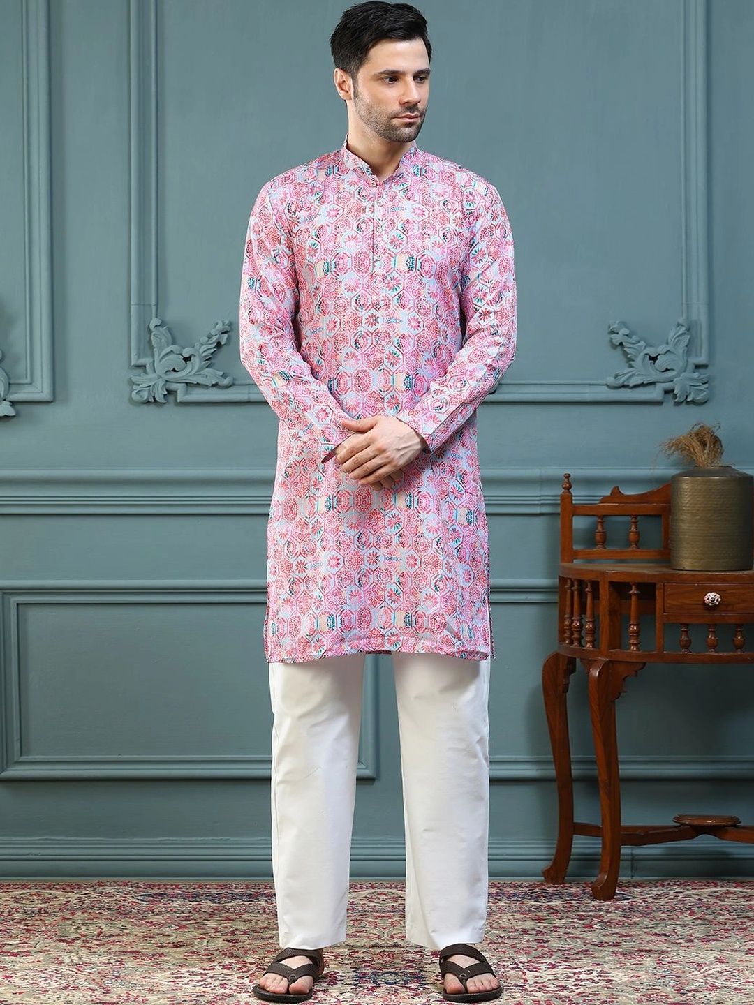 ALMORA Men Ethnic Motifs Printed Handloom Kurta-picture-35