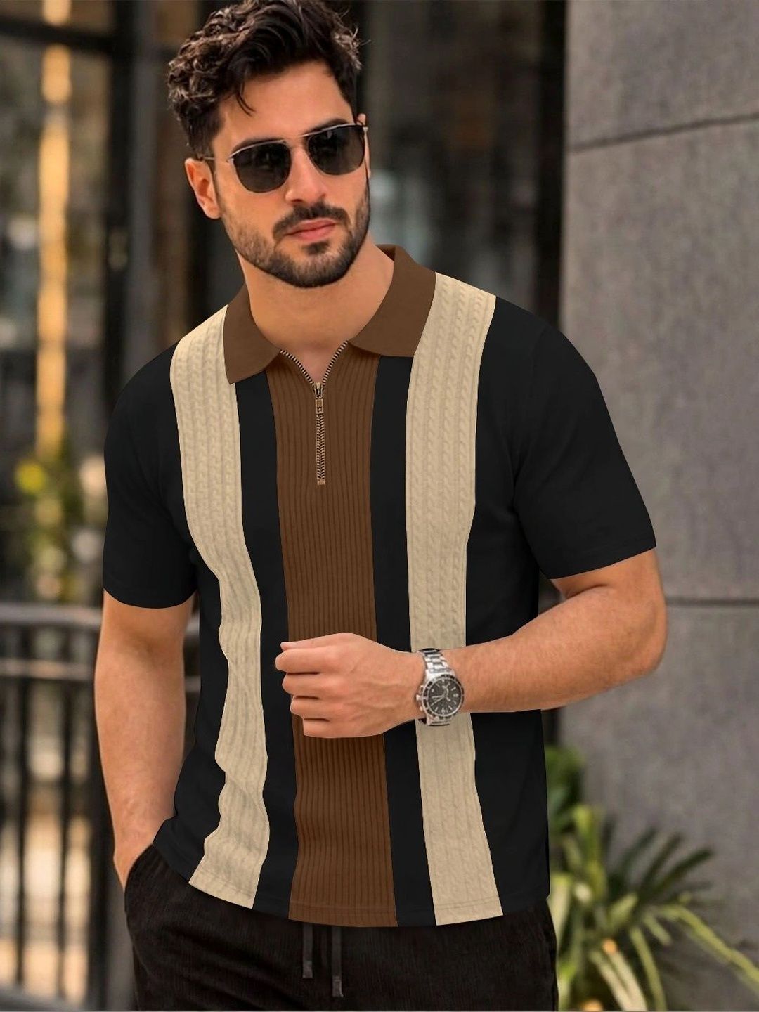 HERE&NOW Men Colourblocked Polo Collar T-shirt-picture-31