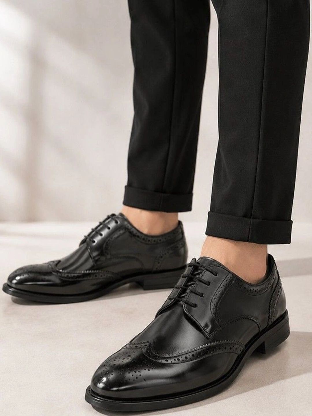 House of Pataudi Men Round Toe Lace-Ups Brogues Formal Shoes-image-13