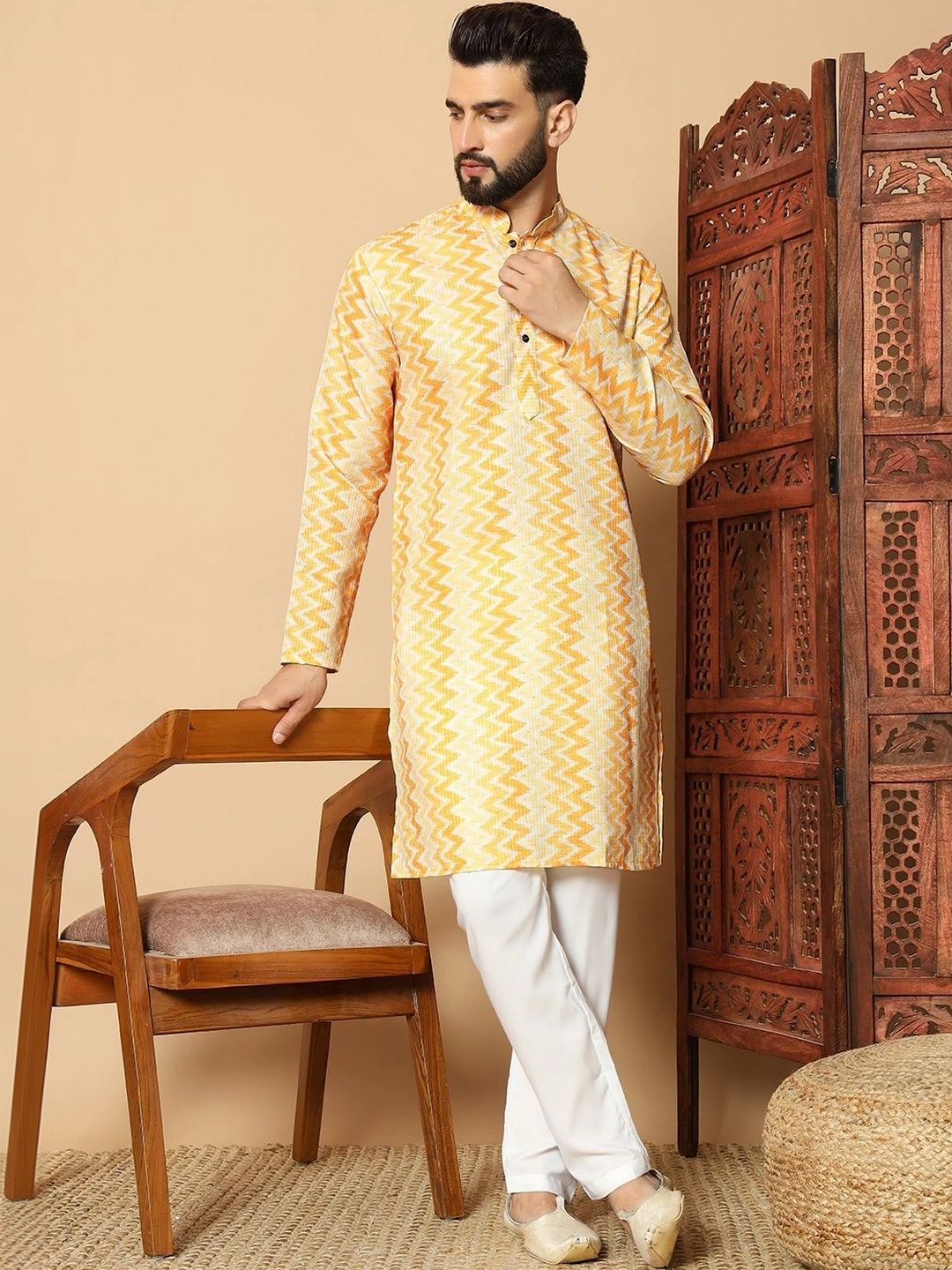 Dincharya Men Chevron Printed Kurta-picture-47
