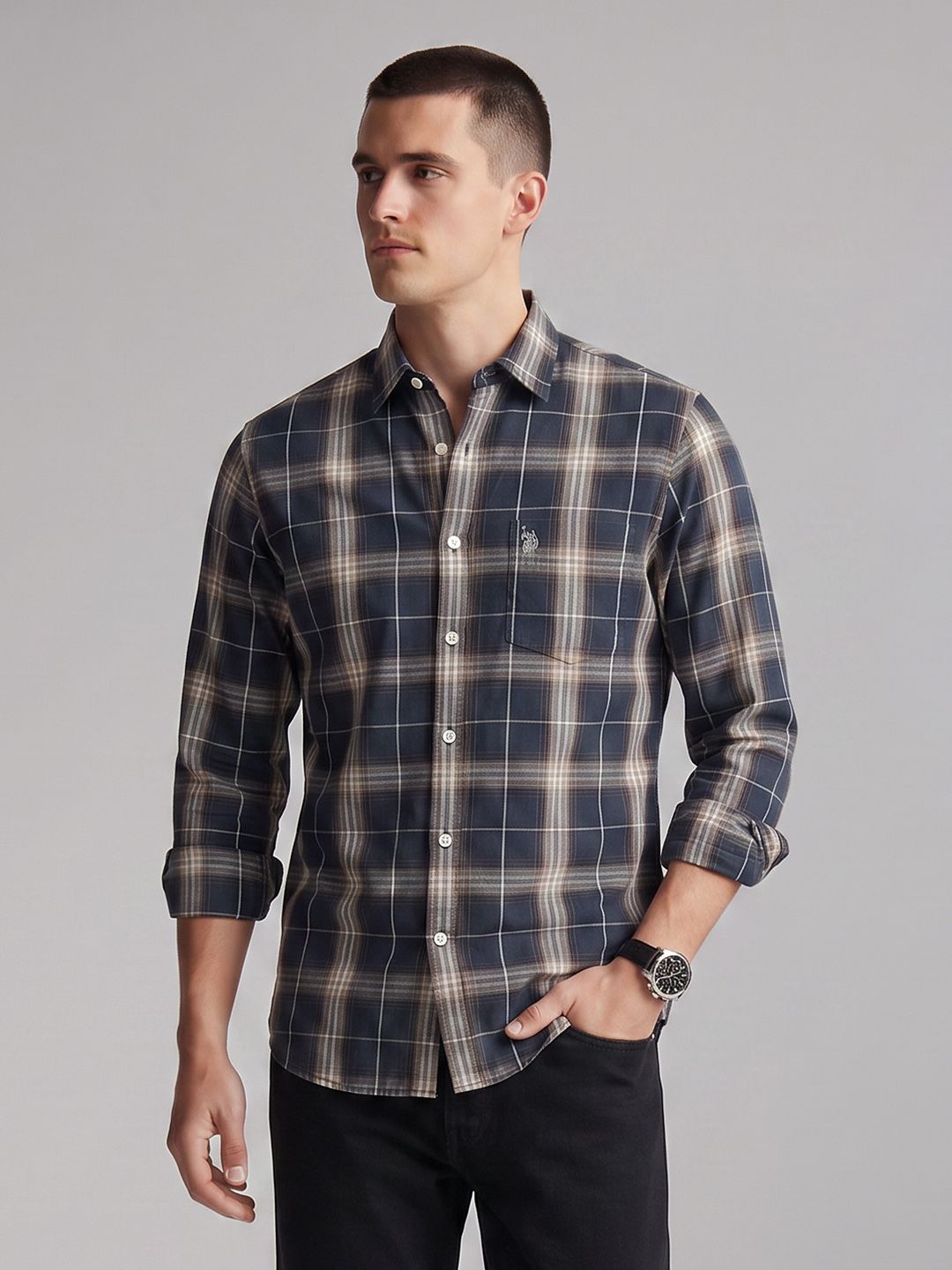 U.S. Polo Assn. Tailored Fit Checked Pure Cotton Casual Shirt-picture-23