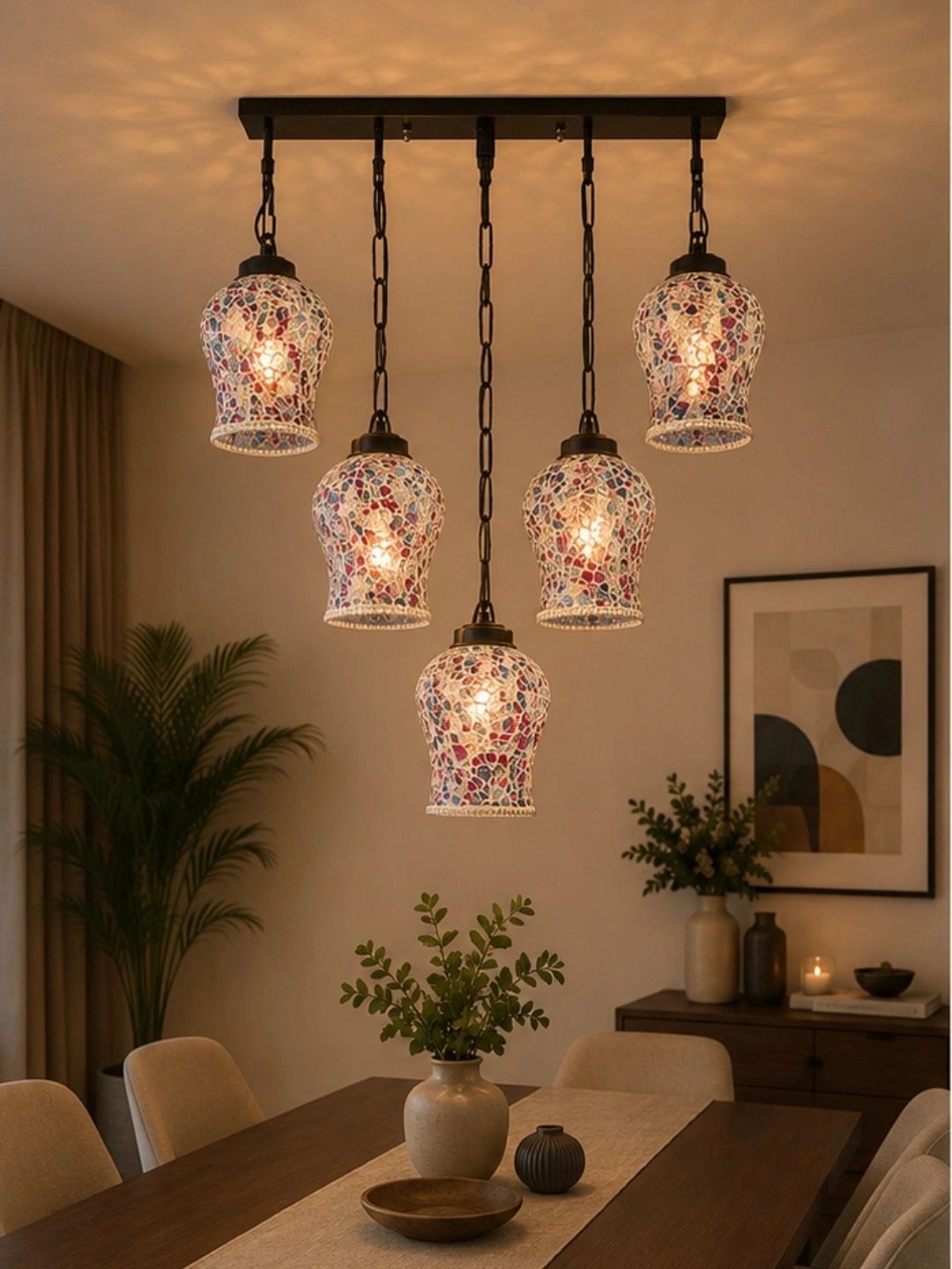 Myntra Elegant Homes Multicoloured Textured Glass Ceiling Lamp-picture-21