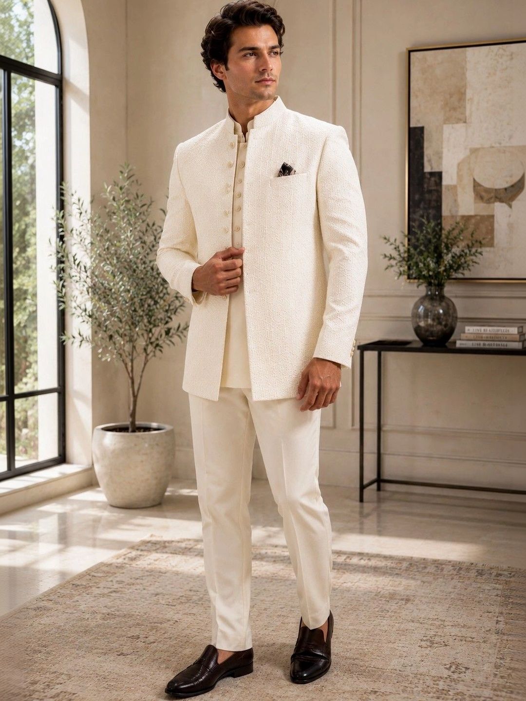 SOURAGYA Mandarin Collar Sherwani-image-40