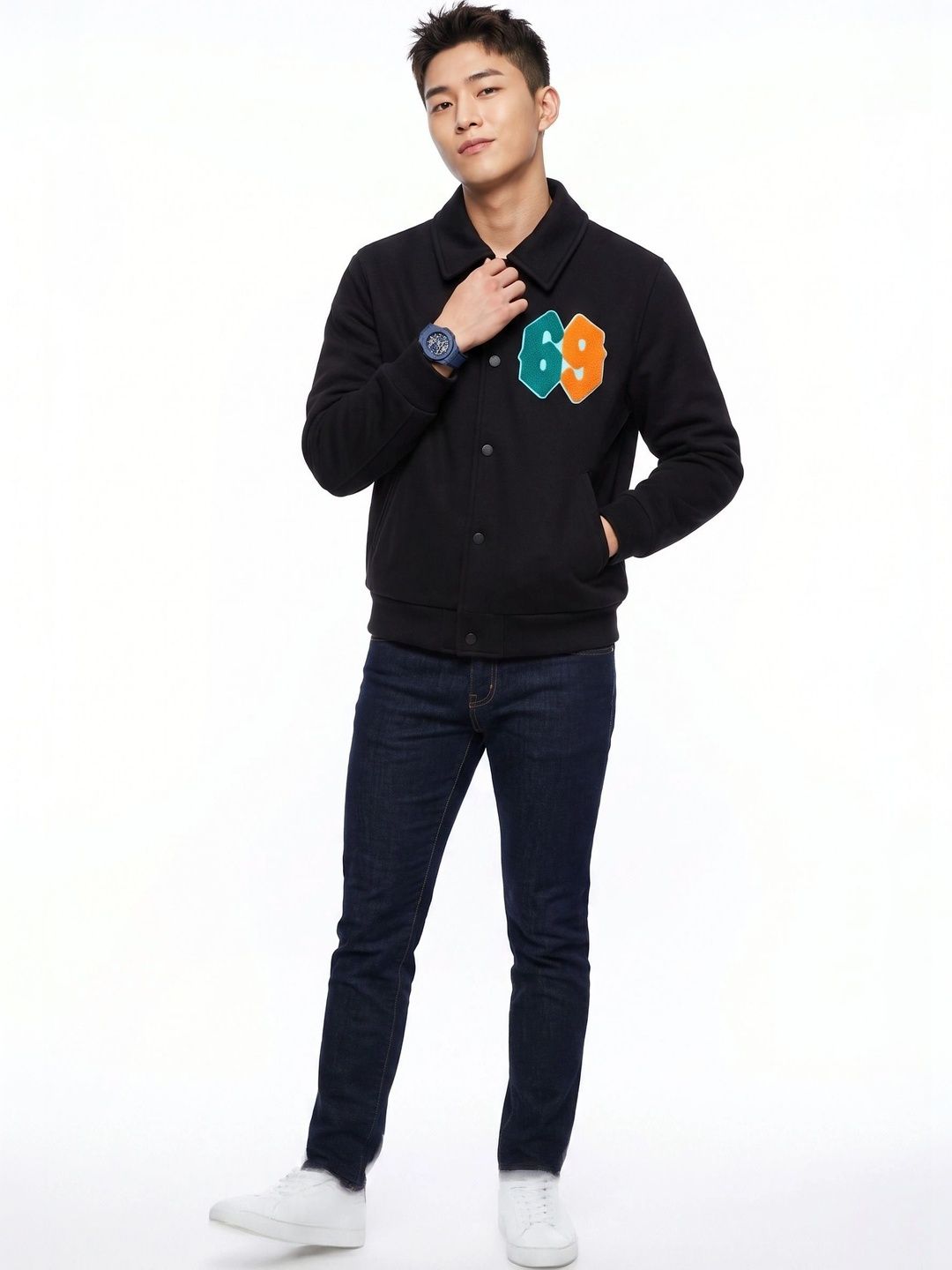 oiin Men Colourblocked Fleece Blend Bomber Jacket-picture-33