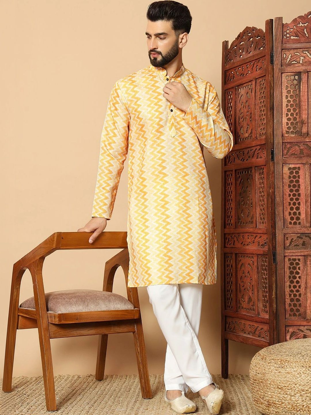 Dincharya Men Chevron Printed Kurta-picture-44