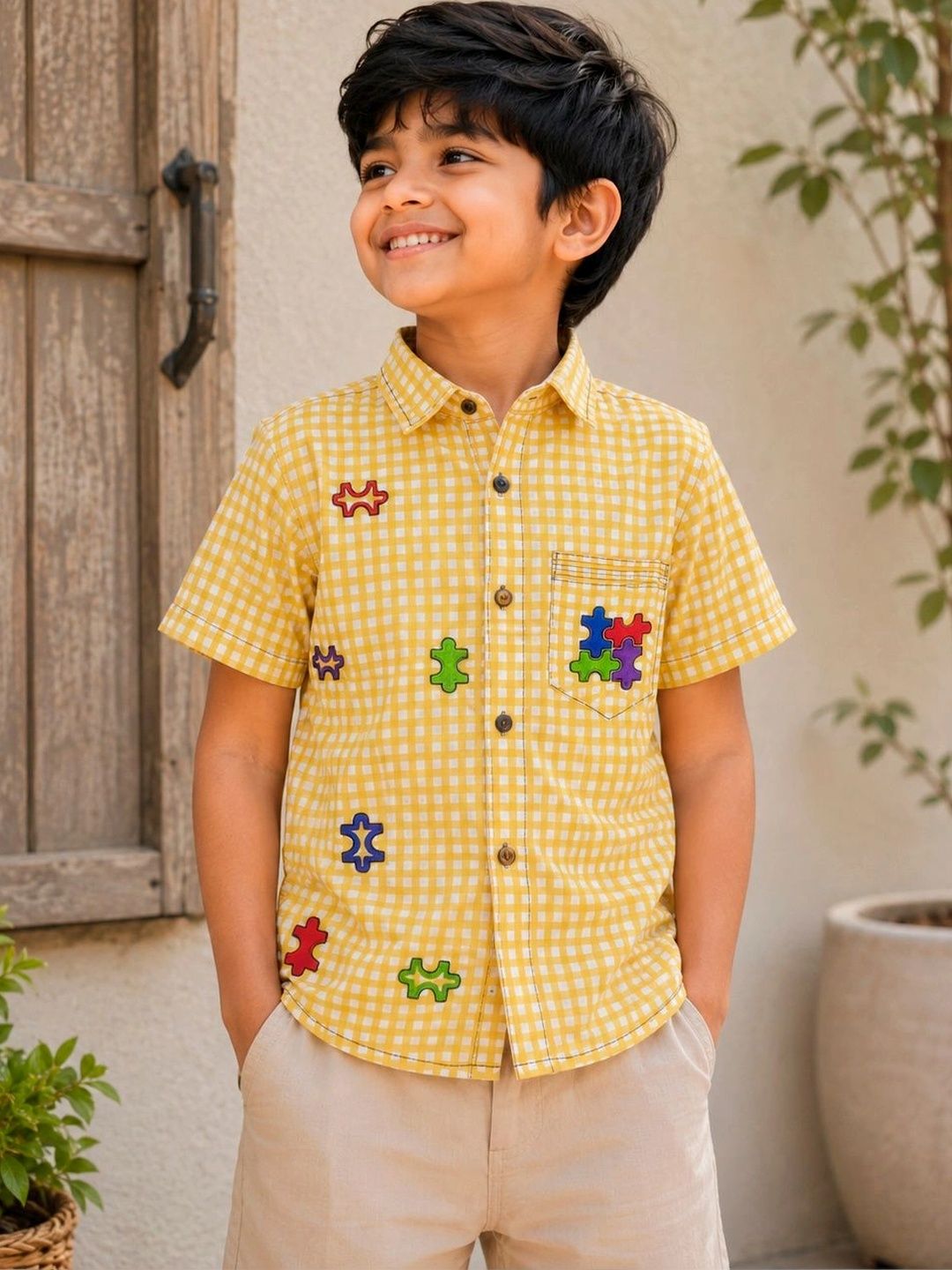 Abeo Boys Comfort Tailored Fit Gingham Checks Checked Casual Shirt-picture-56