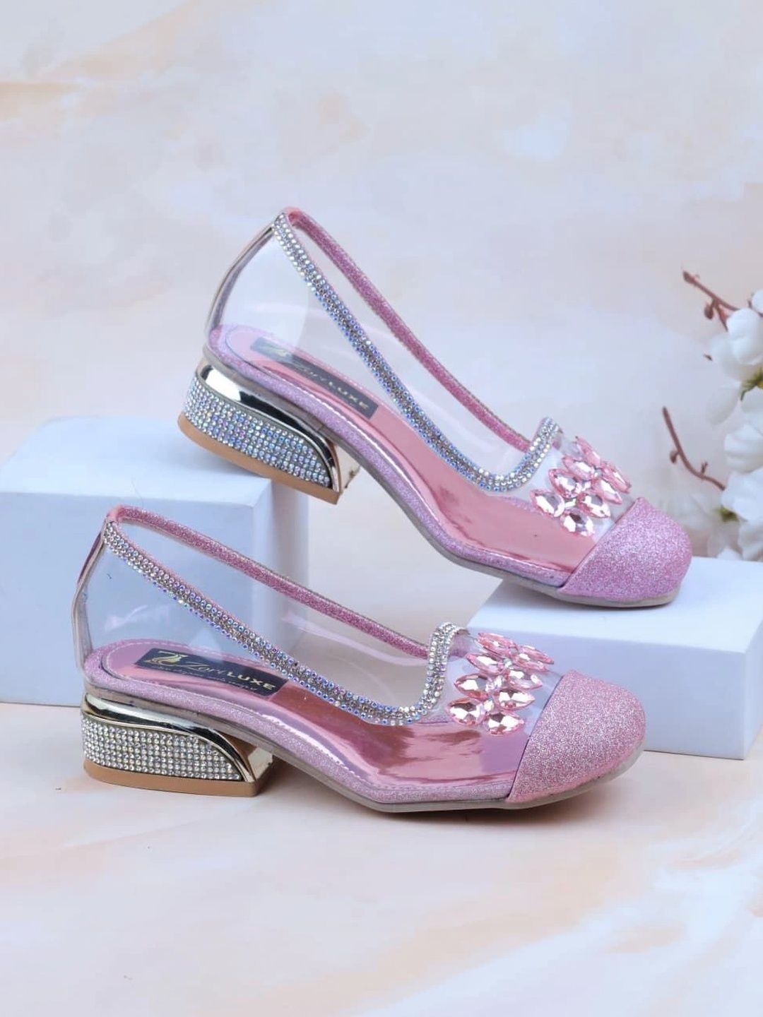 ZORILUXE Girls Embellished Ethnic Block Pumps-picture-15