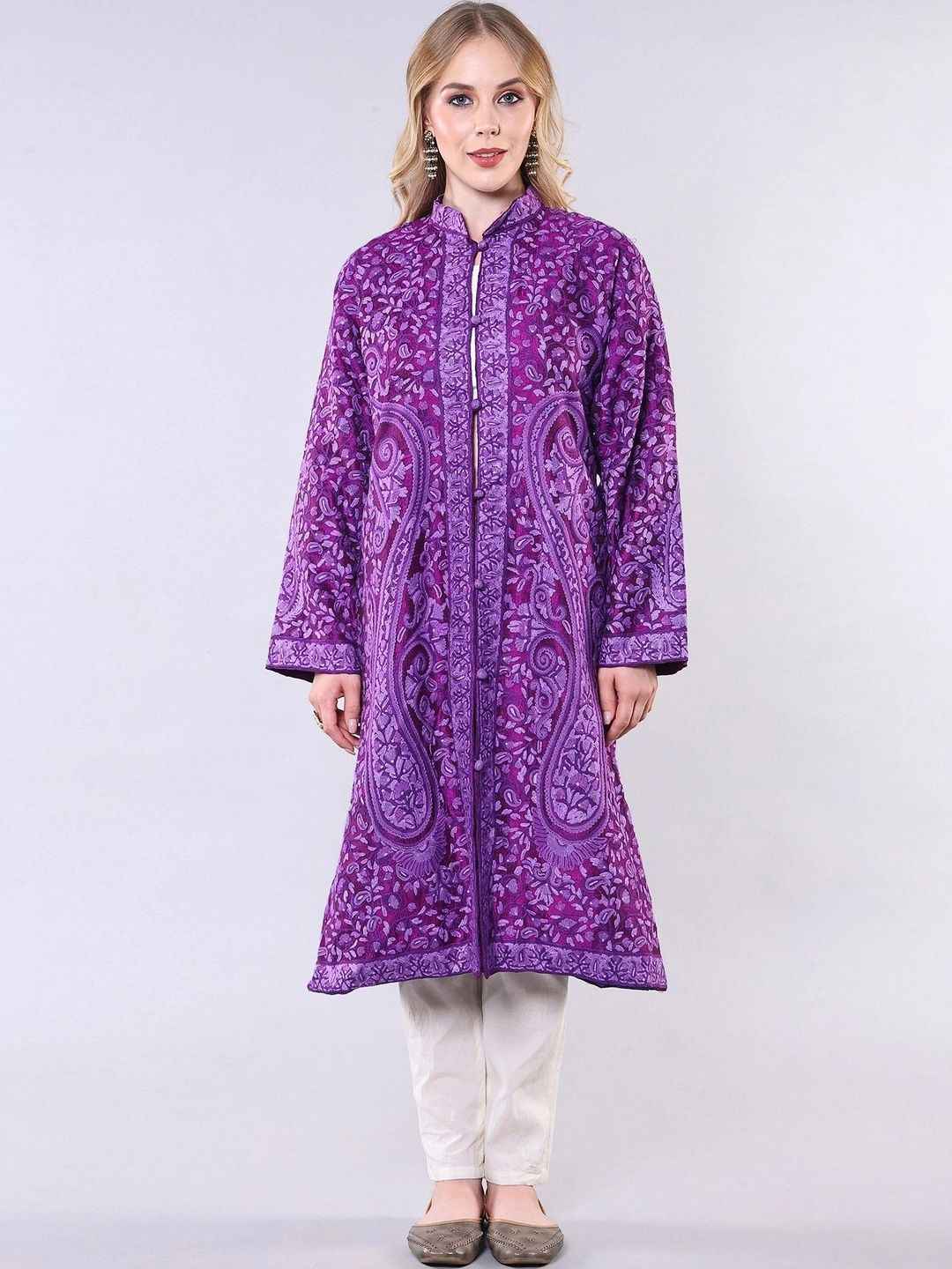 Exotic India Women Longline Open Front Jacket with Embroidered-image-43