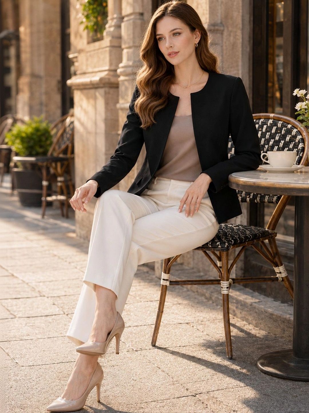 STRV Collarless Open Front Casual Blazers-image-44