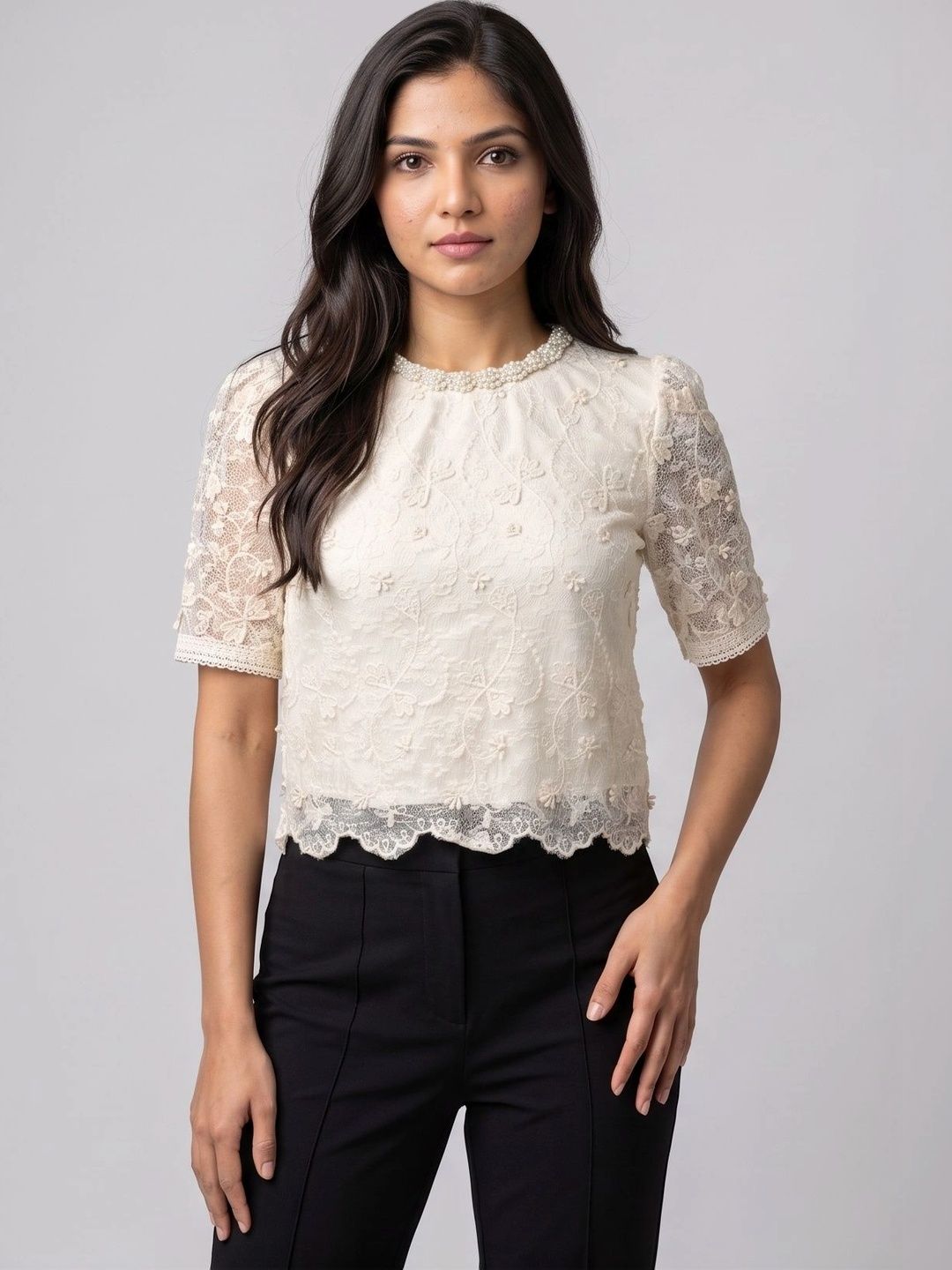 MASK Embroidered Cotton Crop Top-picture-1