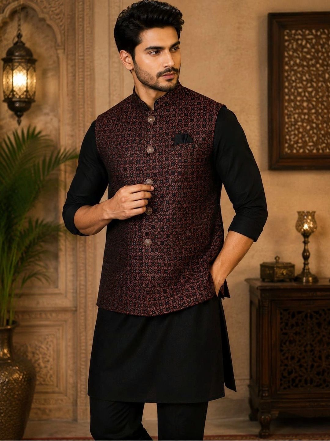 TRENDS OF ETHNIC Woven Design Art Silk Woven Nehru Jackets-picture-10