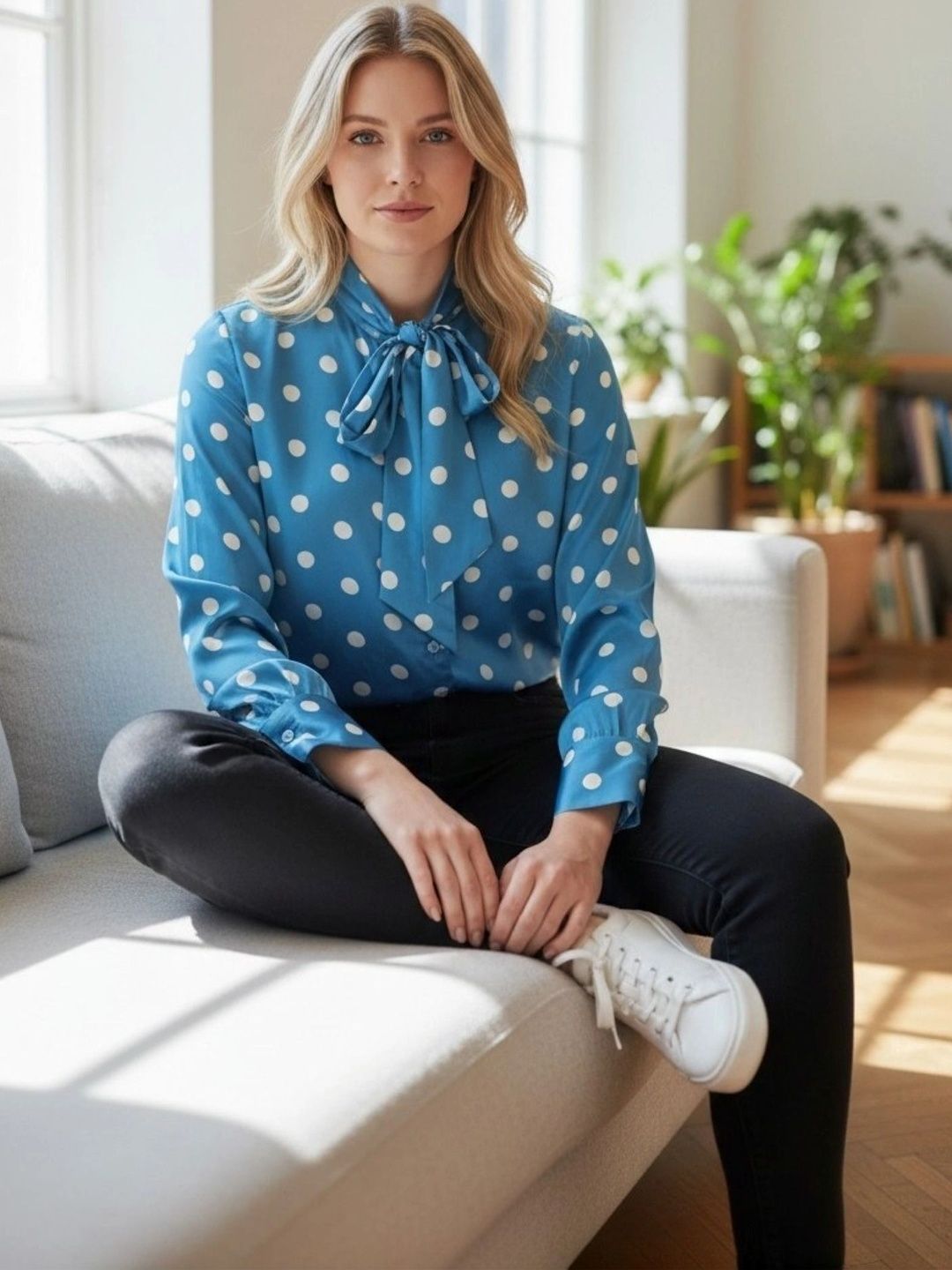 Women polka dot top available on Myntra