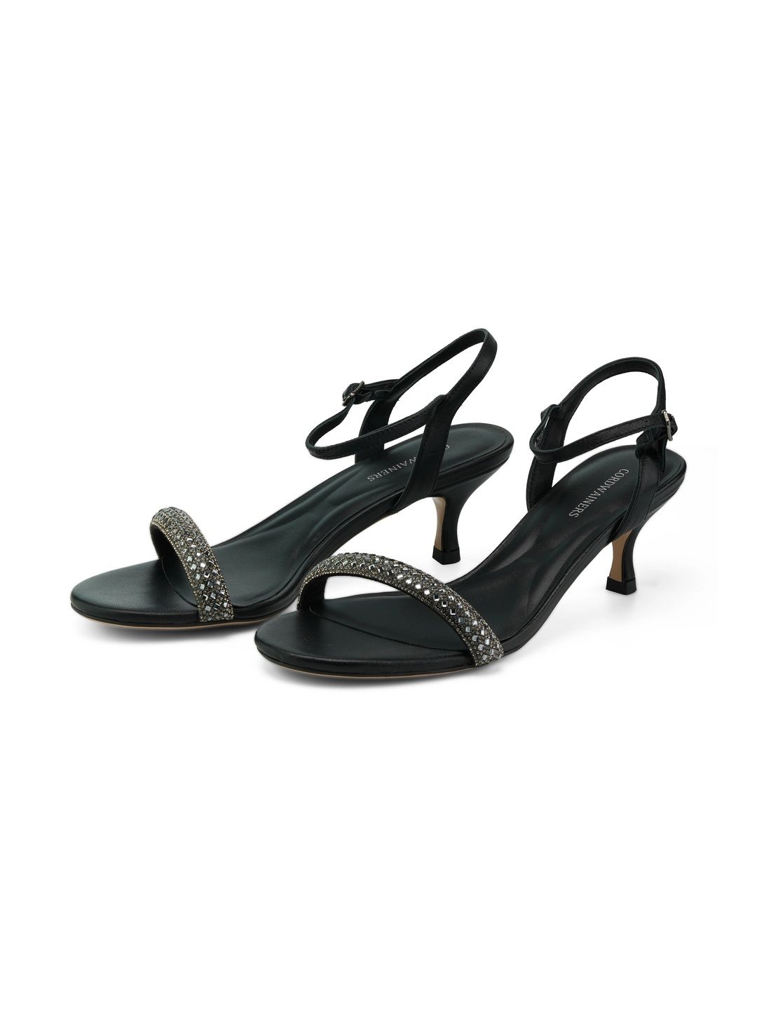 CORDWAINERS Embellished Leather Kitten Sandals-image-21