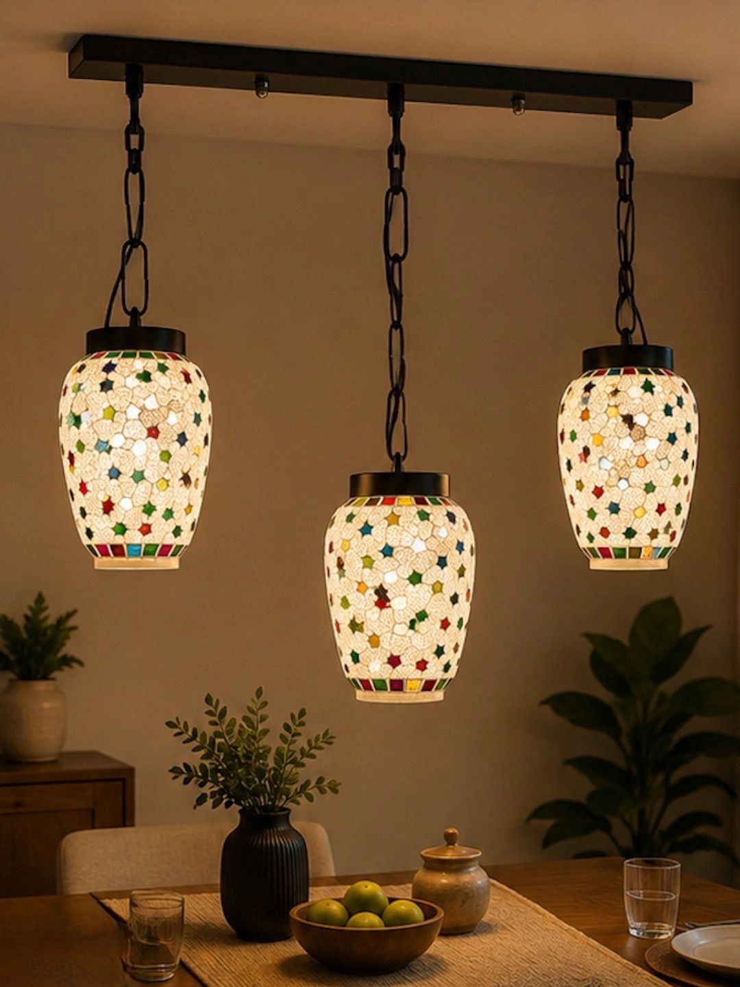 Myntra Elegant Homes Multicoloured Textured Glass Ceiling Lamp-picture-48