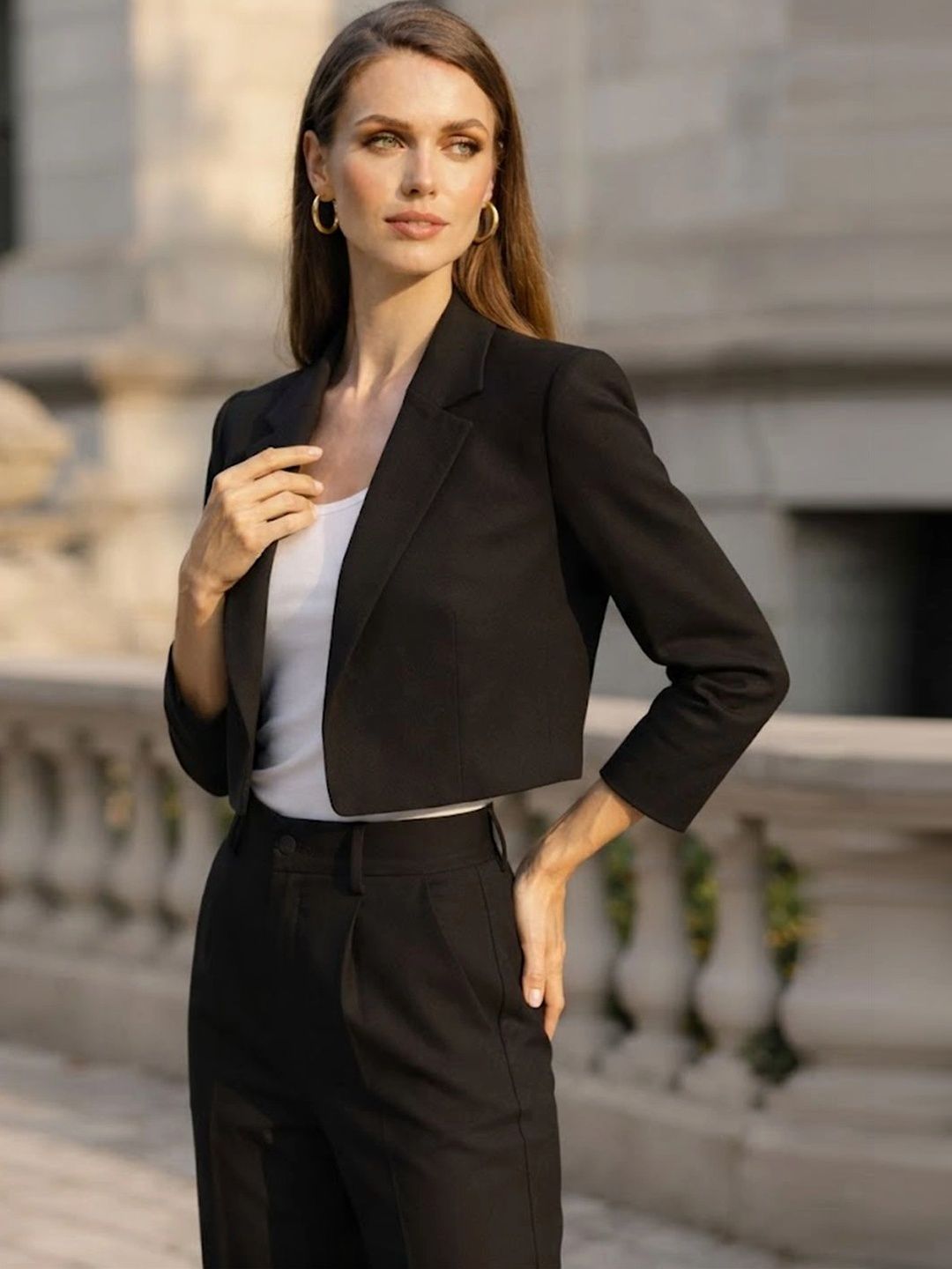 STRV Notched Lapel Collar Open Front Casual Blazers-picture-20