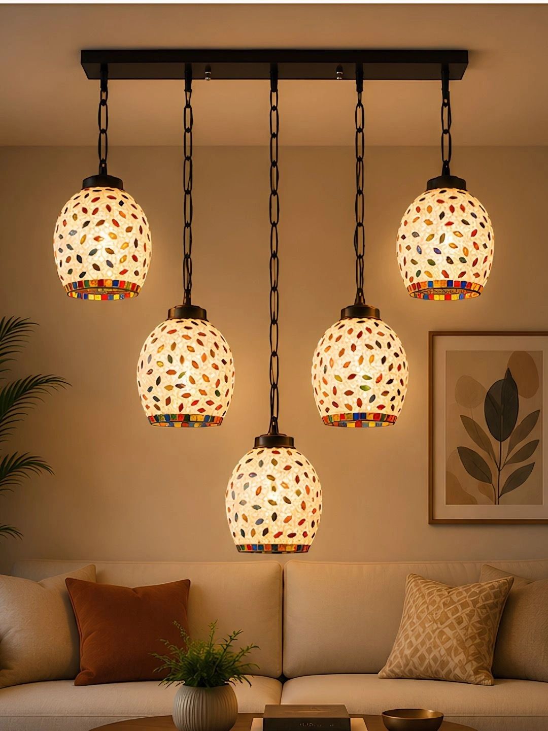 Myntra Elegant Homes Multicoloured Textured Glass Ceiling Lamp-picture-21