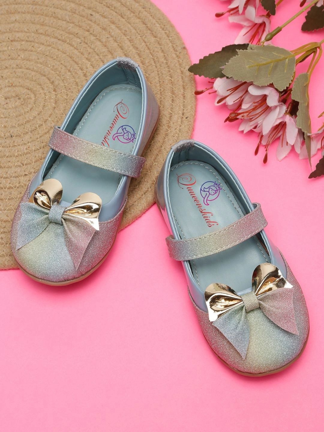 Quueenskids Textured Round Toe Ankle Loop Ballerinas-picture-10