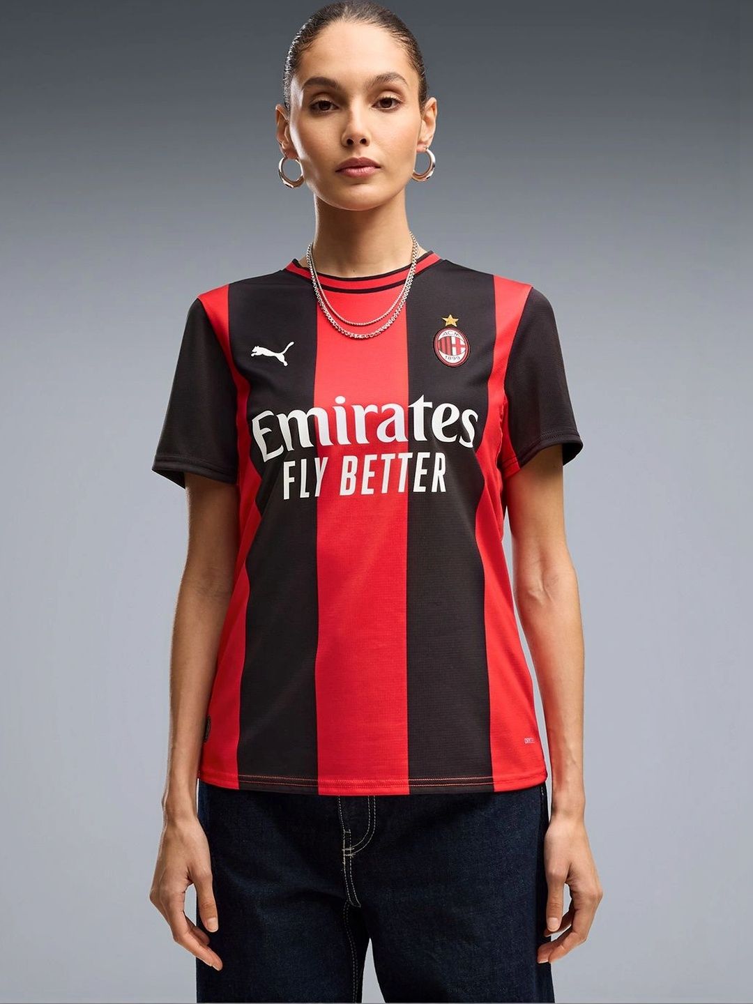 Puma Women Brand Logo A C Milan Striped T-shirt-image-31