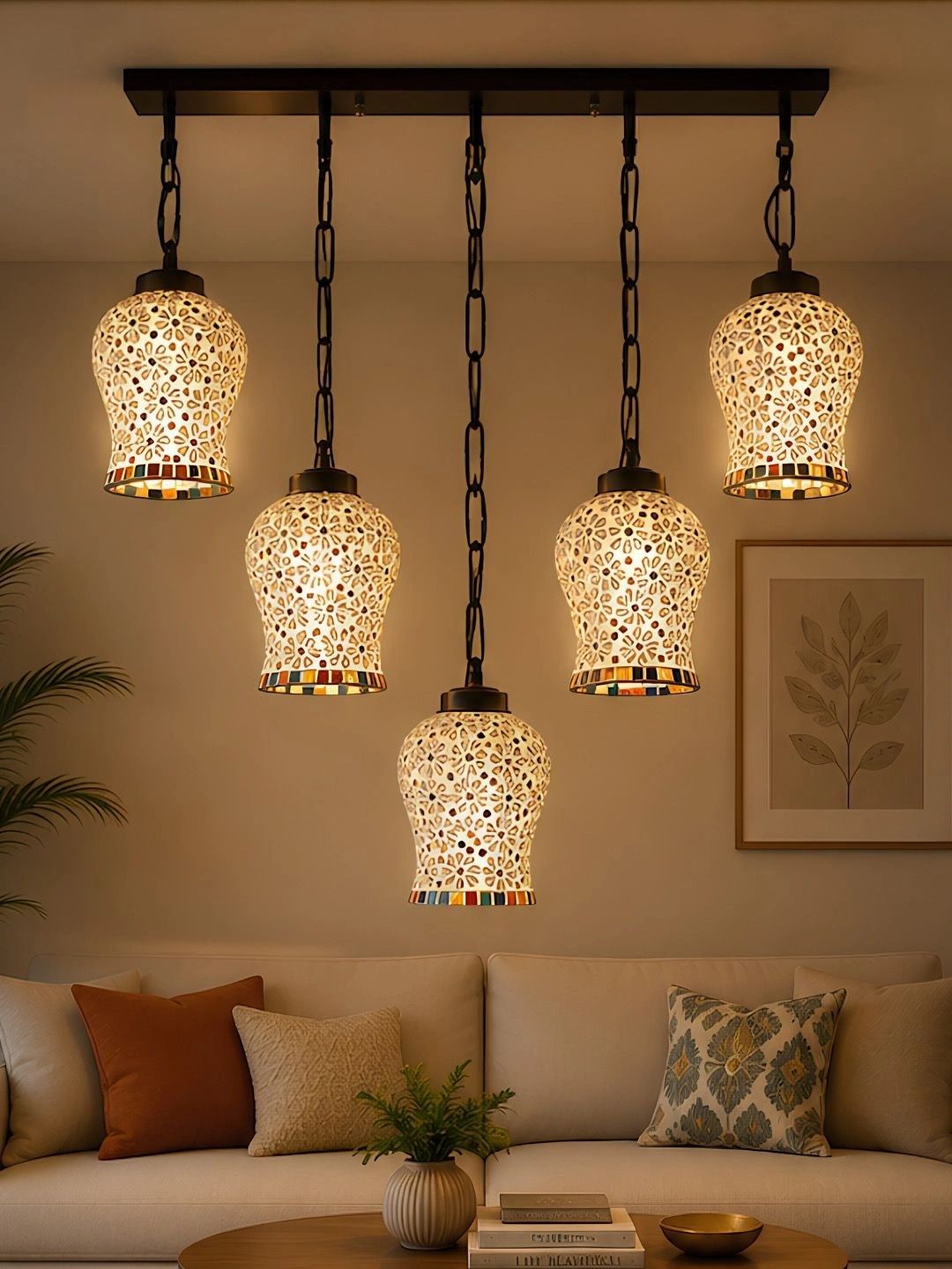 Myntra Elegant Homes White Printed Glass Ceiling Lamp-picture-30