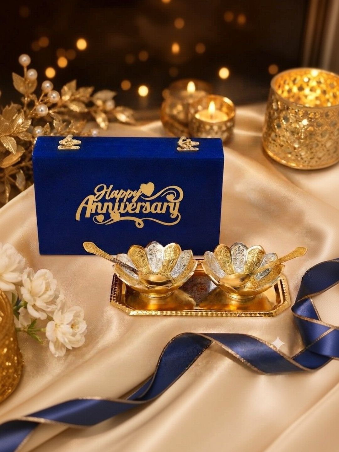 INTERNATIONAL GIFT Gold & Sliver Bowl & Spoon Home Gift Set-picture-44