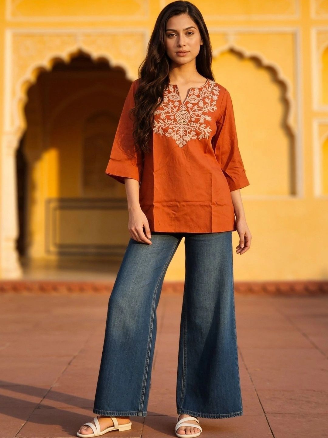 Rangita Ethnic Motifs Embroidered V-Neck Kurti-picture-16