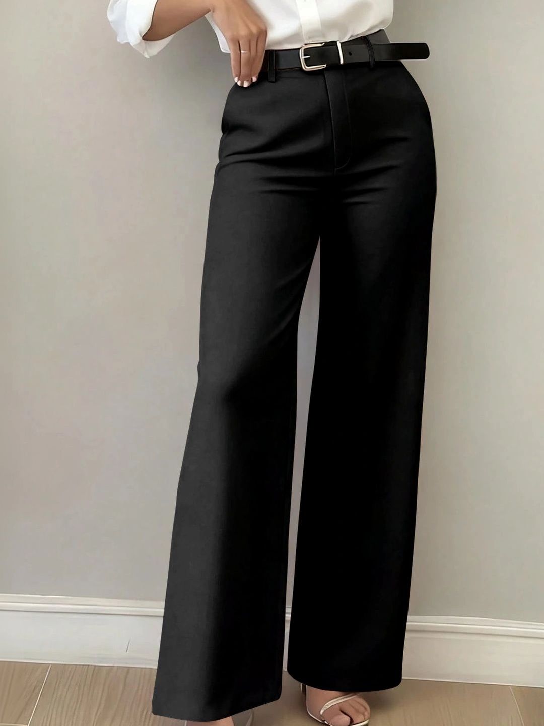CREZYVEZY Women Relaxed Straight Leg High-Rise Easy Wash Trousers-picture-44