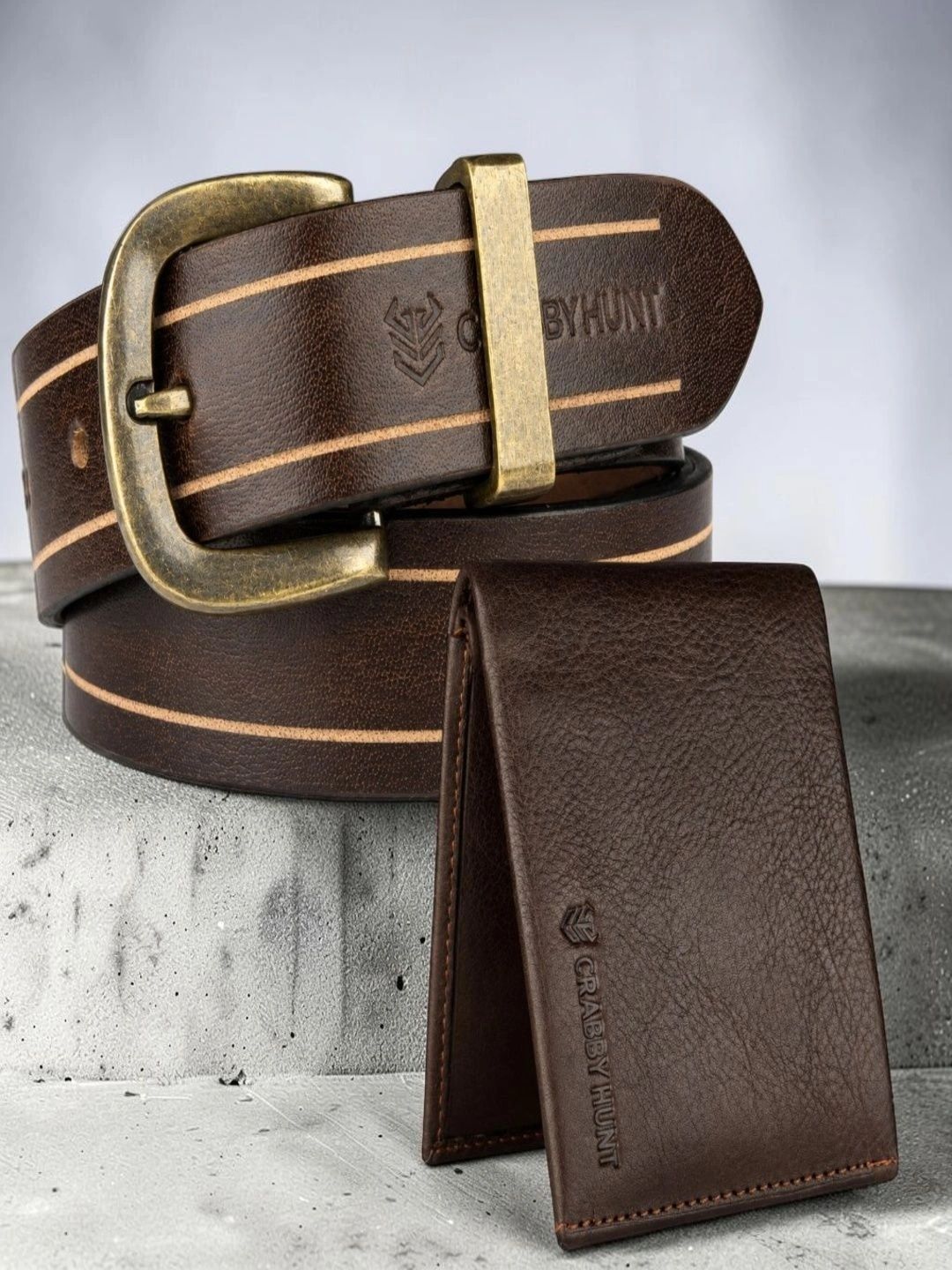 Crabby Hunt Men Striped Leather Belt-image-31