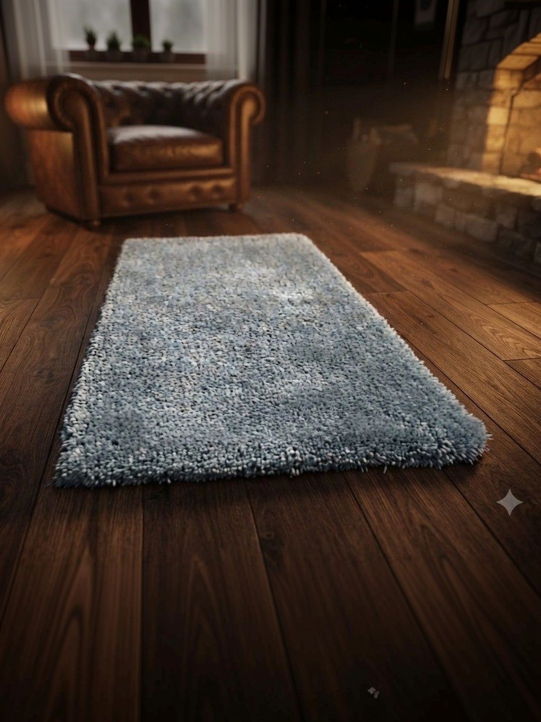 ZAMZAM CARPET Turquoise Blue Solid Shaggy Woollen Carpet-image-47