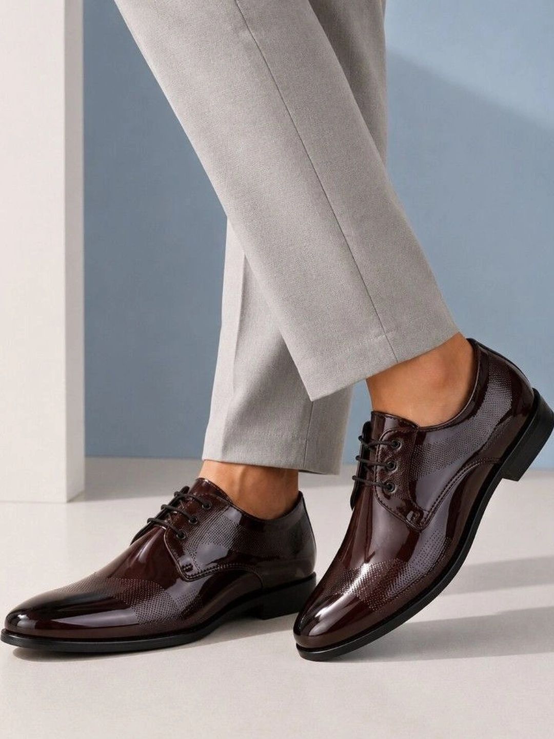House of Pataudi Men Textured Pointed Toe Lace-Ups Derbys Formal Shoes-image-26
