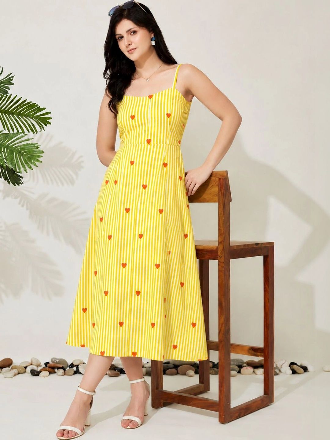 j turritopsis Women Neon Cotton Heart Print Striped Midi Dress-picture-26