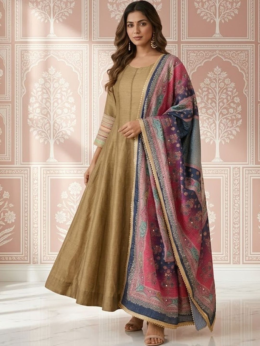 Sangria Printed Anarkali Maxi Ethnic Dress & Dupatta-picture-17