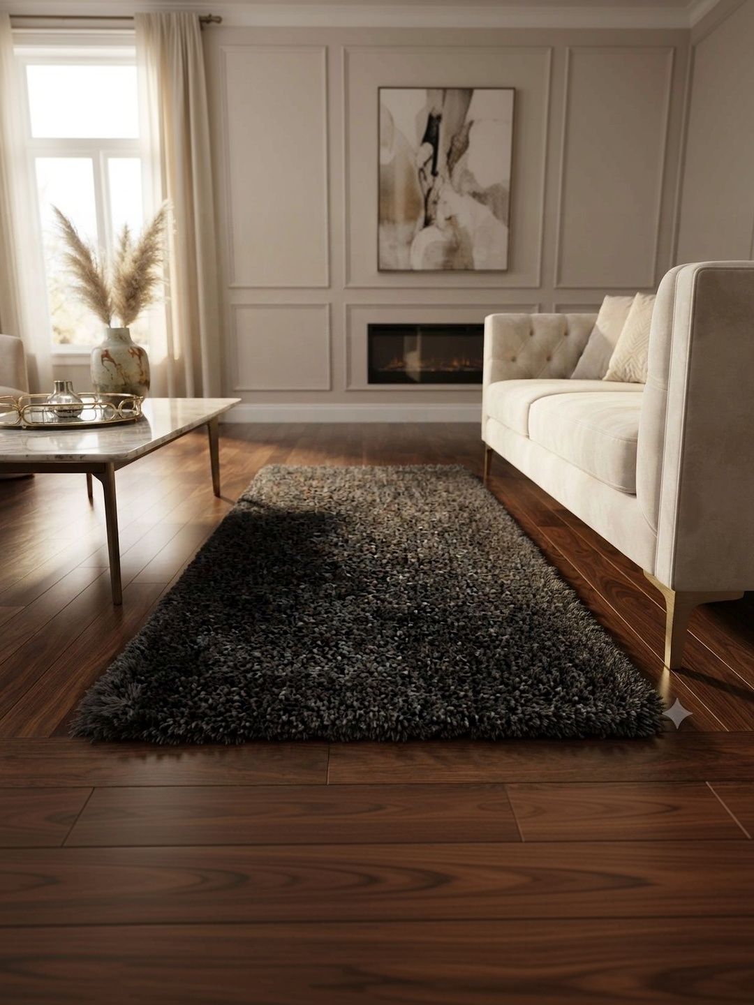ZAMZAM CARPET Grey Melange Solid Shaggy Woollen Carpet-image-42