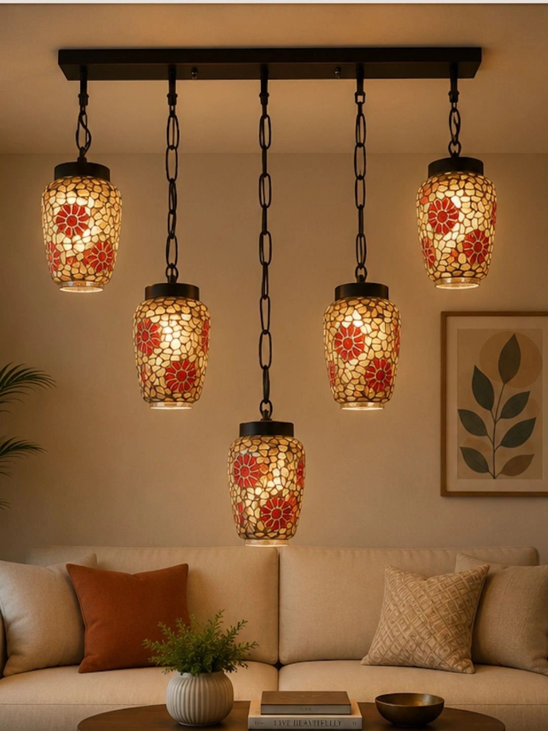 Myntra Elegant Homes Multicoloured Textured Glass Ceiling Lamp-picture-46