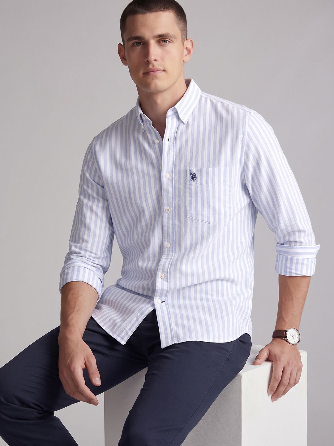 U.S. Polo Assn. Tailored Fit Vertical Striped Pure Cotton Casual Shirt-picture-21