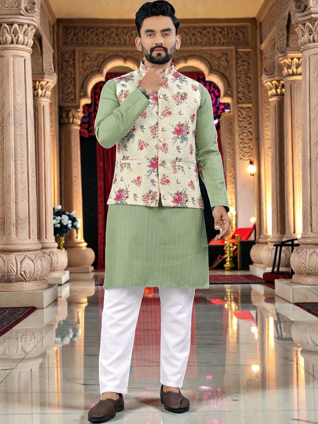 WELL TEX Men Striped Regular Pure Cotton Kurta With Trouser-picture-43
