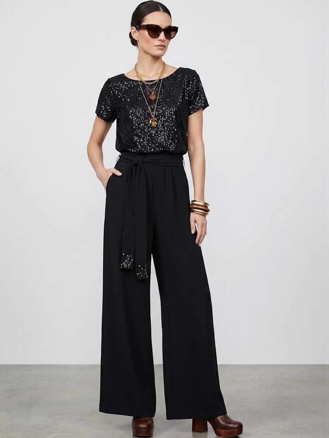 Suo Women Round Neck Short Sleeves Waist Tie-Ups Basic Jumpsuit-picture-56