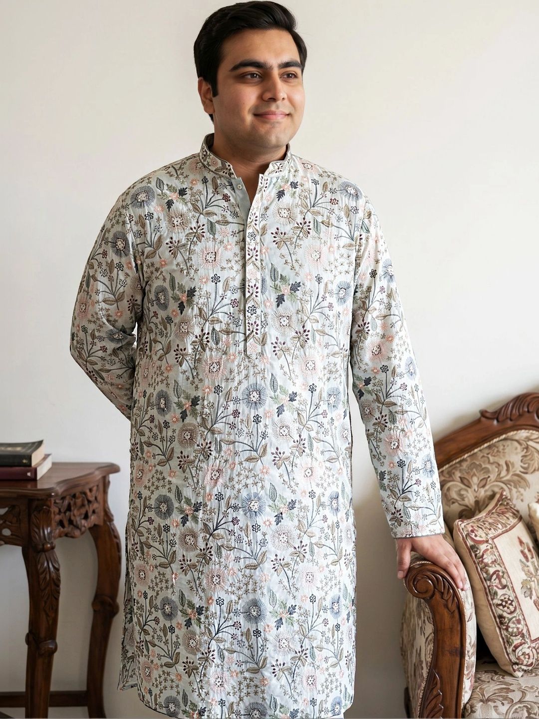 Jompers Men Floral Embroidered Thread Work Indie Florals Kurta-picture-31