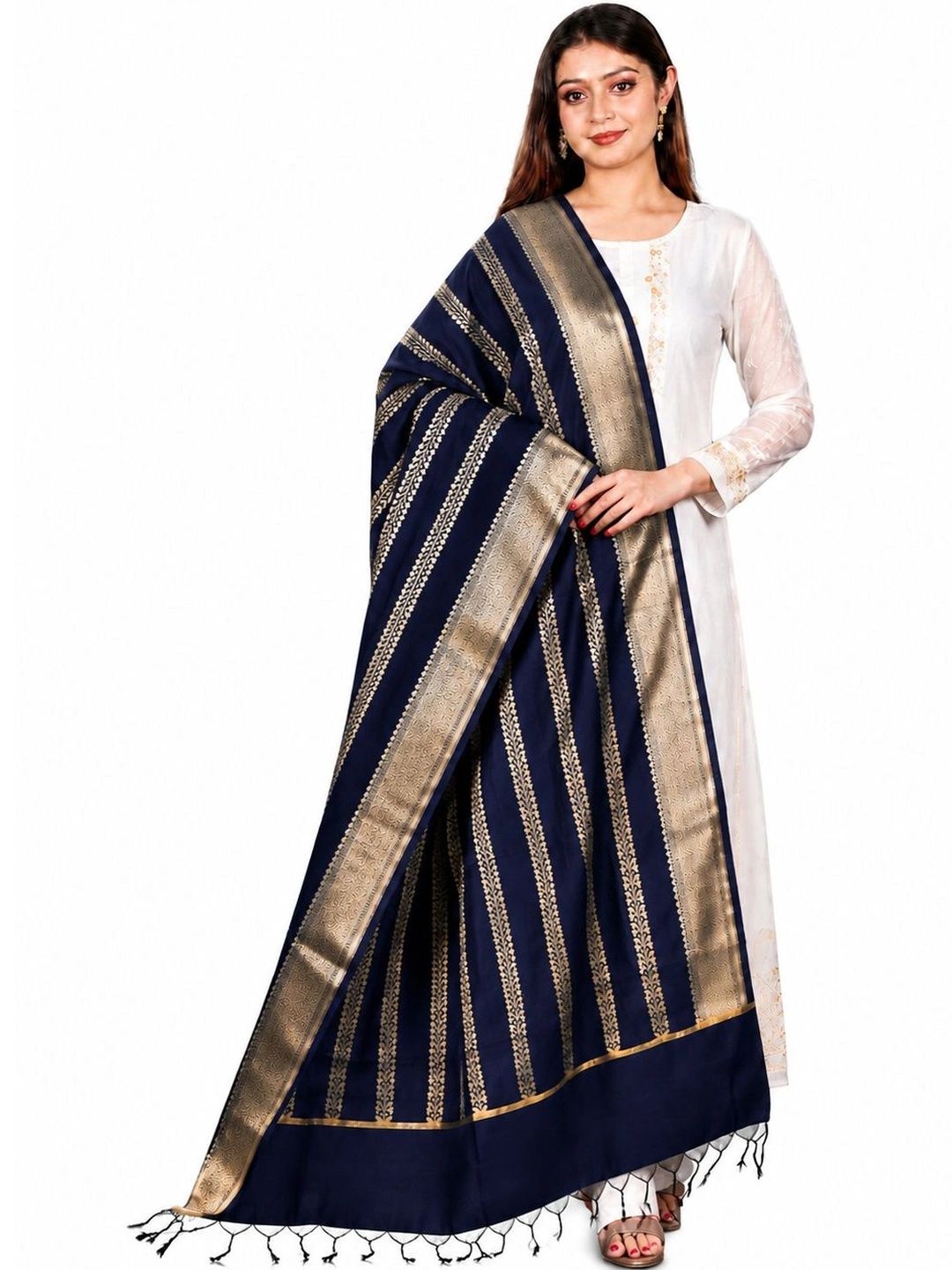 The SDF India Woven Design Art Silk Dupatta with Zari-picture-12