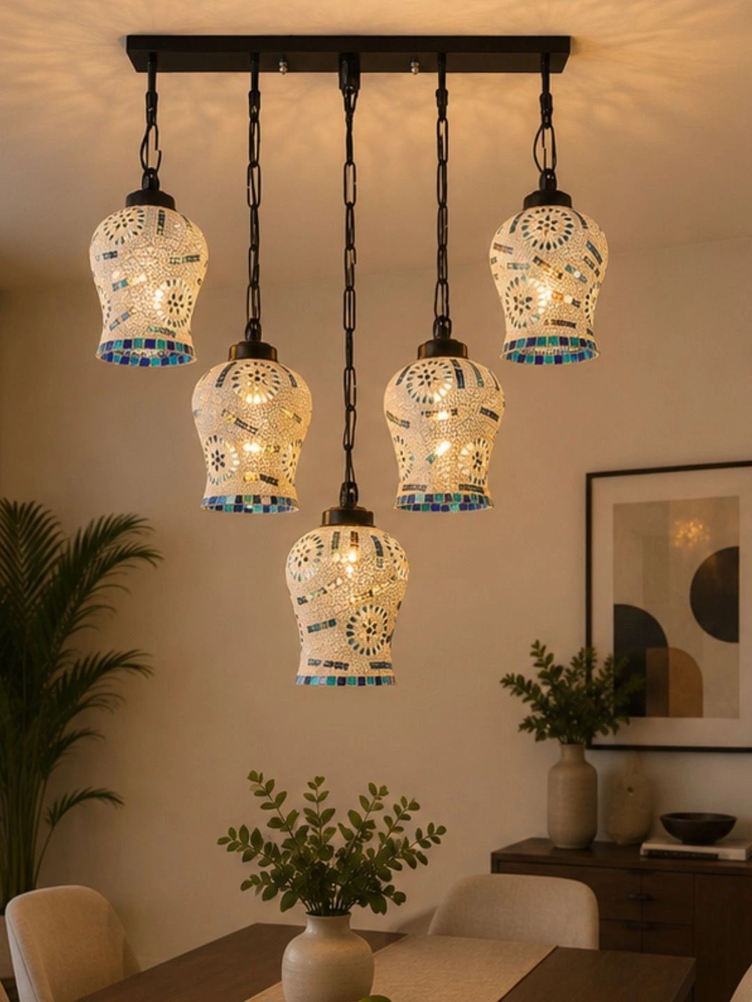 Myntra Elegant Homes Multicoloured Textured Glass Ceiling Lamp-picture-39