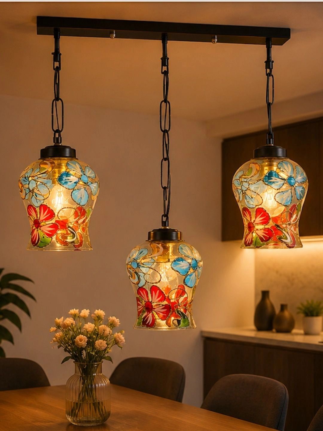 Myntra Elegant Homes Multicoloured Printed Glass Ceiling Lamp-picture-10