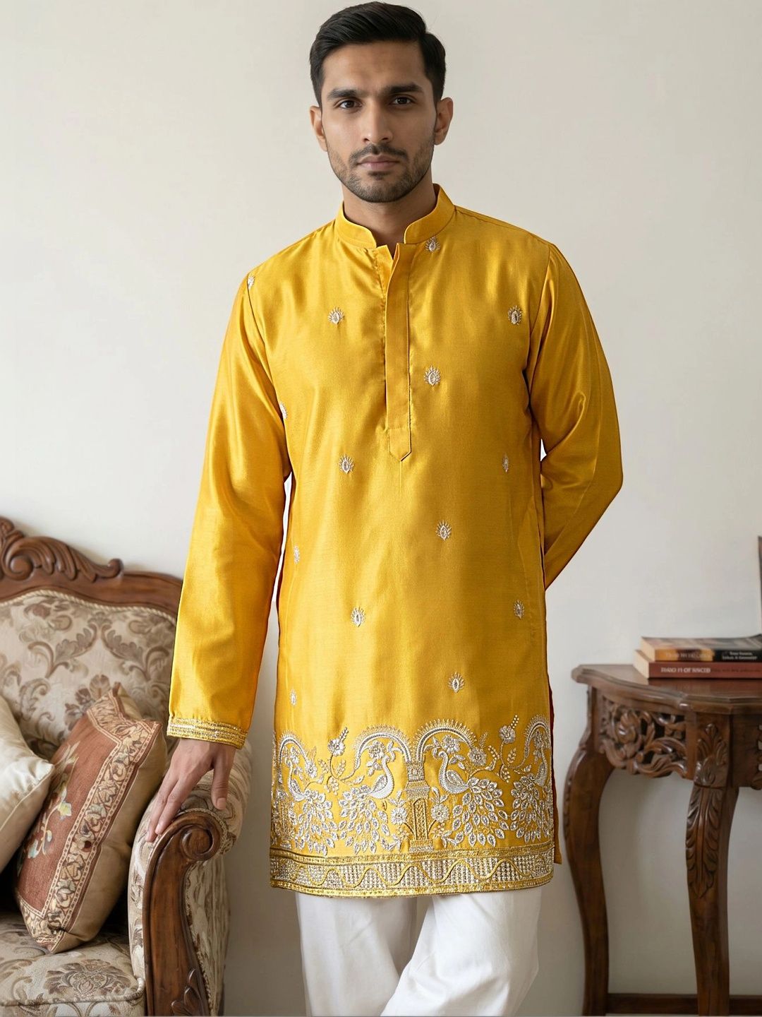 Jompers Men Ethnic Motifs Embroidered Thread Work Kurta-picture-20