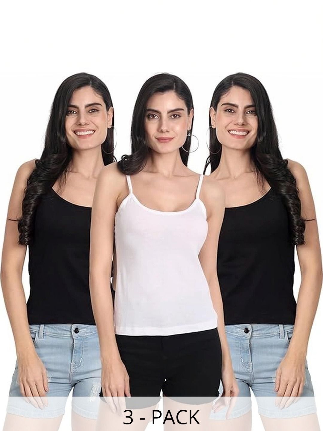 SHRII ENTERPRISES Pack Of 3 Cotton Non Padded Camisoles-picture-13