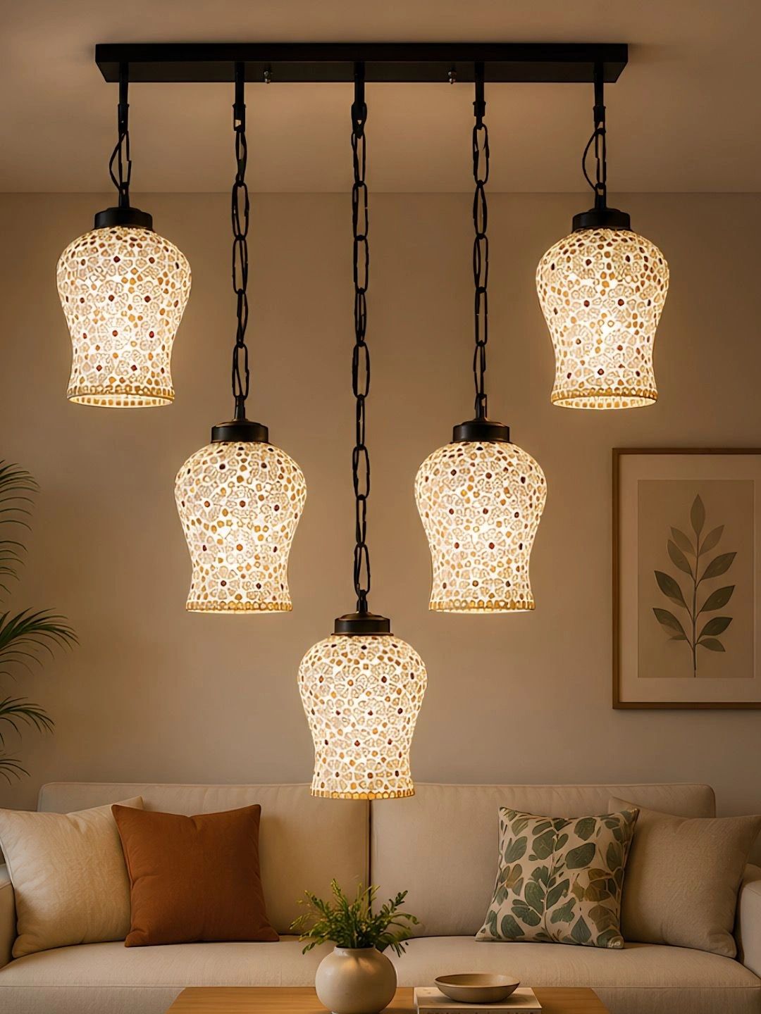Myntra Elegant Homes Multicoloured Textured Glass Ceiling Lamp-picture-22