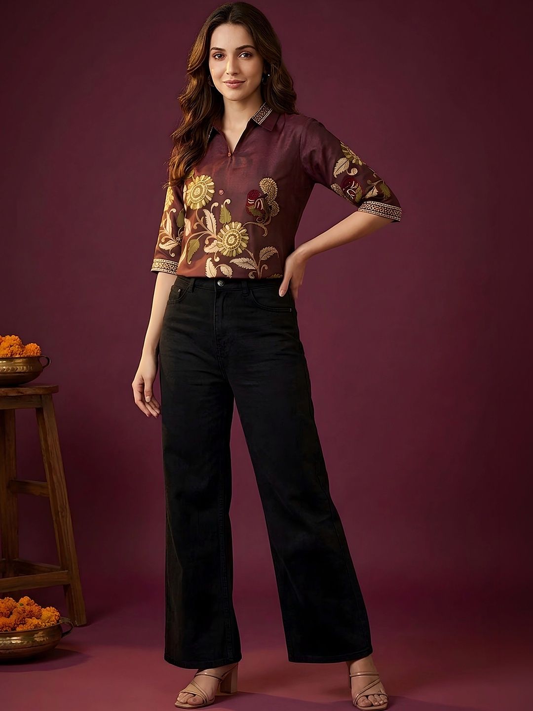 Banwaree Floral Print Ethnic Crepe Top-picture-23